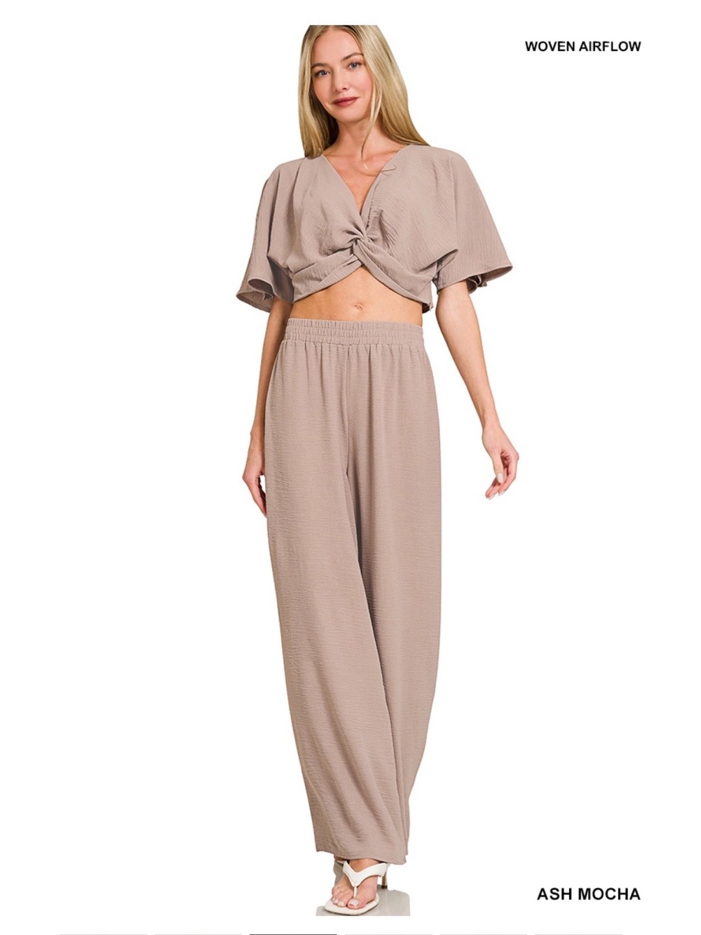 Zenana Woven Airflow Blue-Grey Wide-Leg Women's Pants M